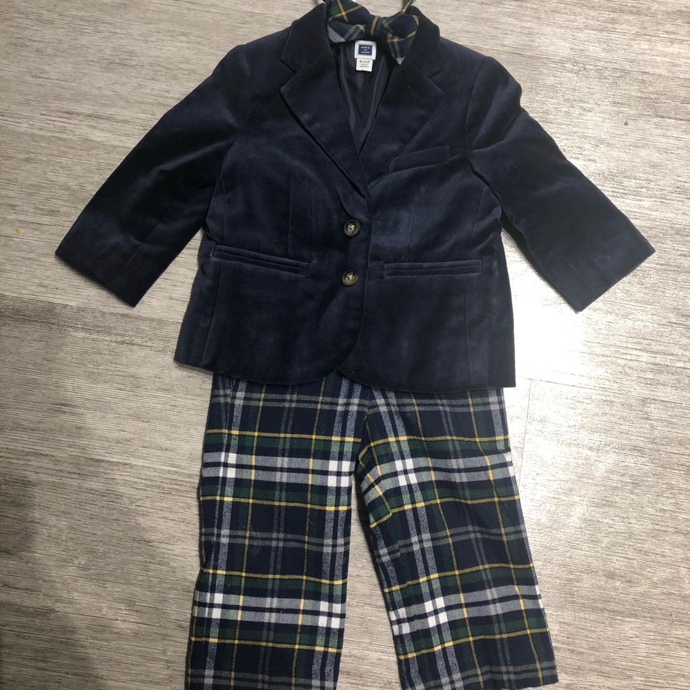 Janie and Jack Blazer- Plaid Pant, bow tie set